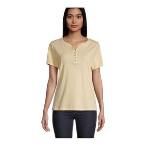 Style & Co Womens Short-Sleeve Henley Top Dusty Sunrise Yellow Medium NWT